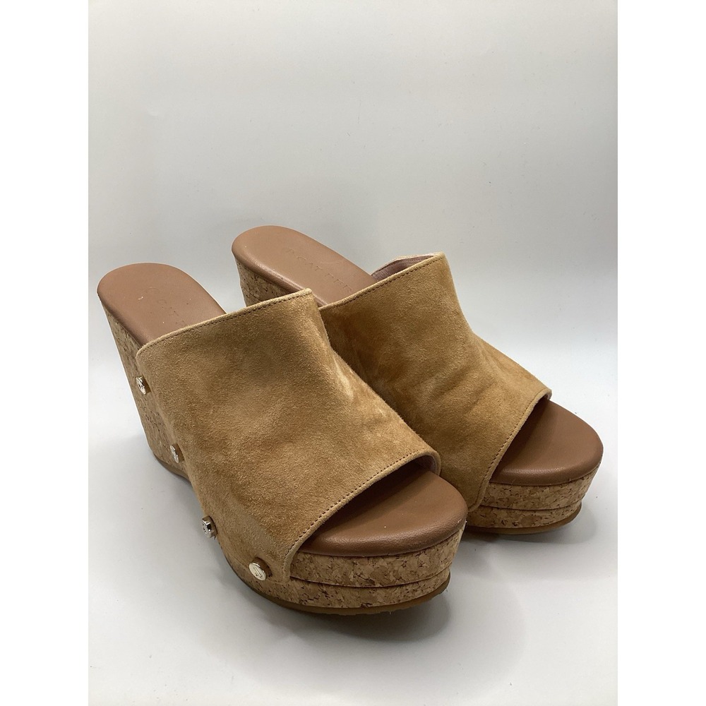 Perkins Suede Cork Wedge Mule Sandals Women Camel Brown Platform Slide Boho
